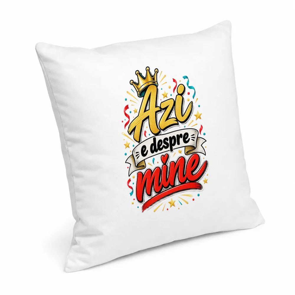 Husă de pernă aniversară 40x40 cu mesaj „Azi e despre mine”