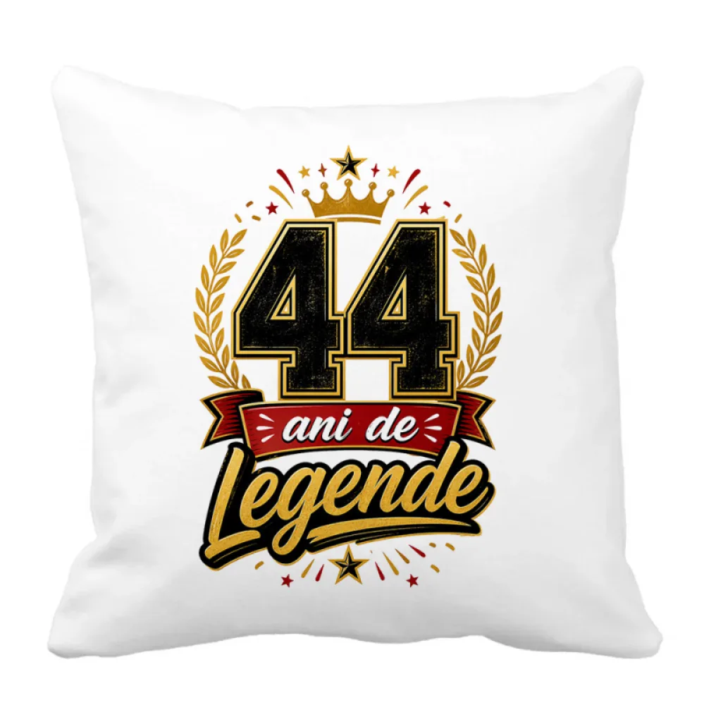 Husă de pernă aniversară 40x40 cu mesaj „44 ani de legende”
