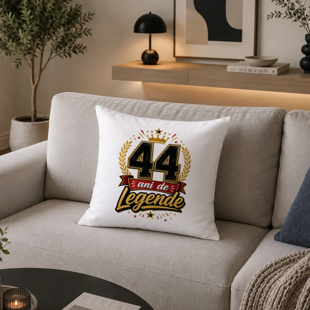 Husă de pernă aniversară 40x40 cu mesaj „44 ani de legende”