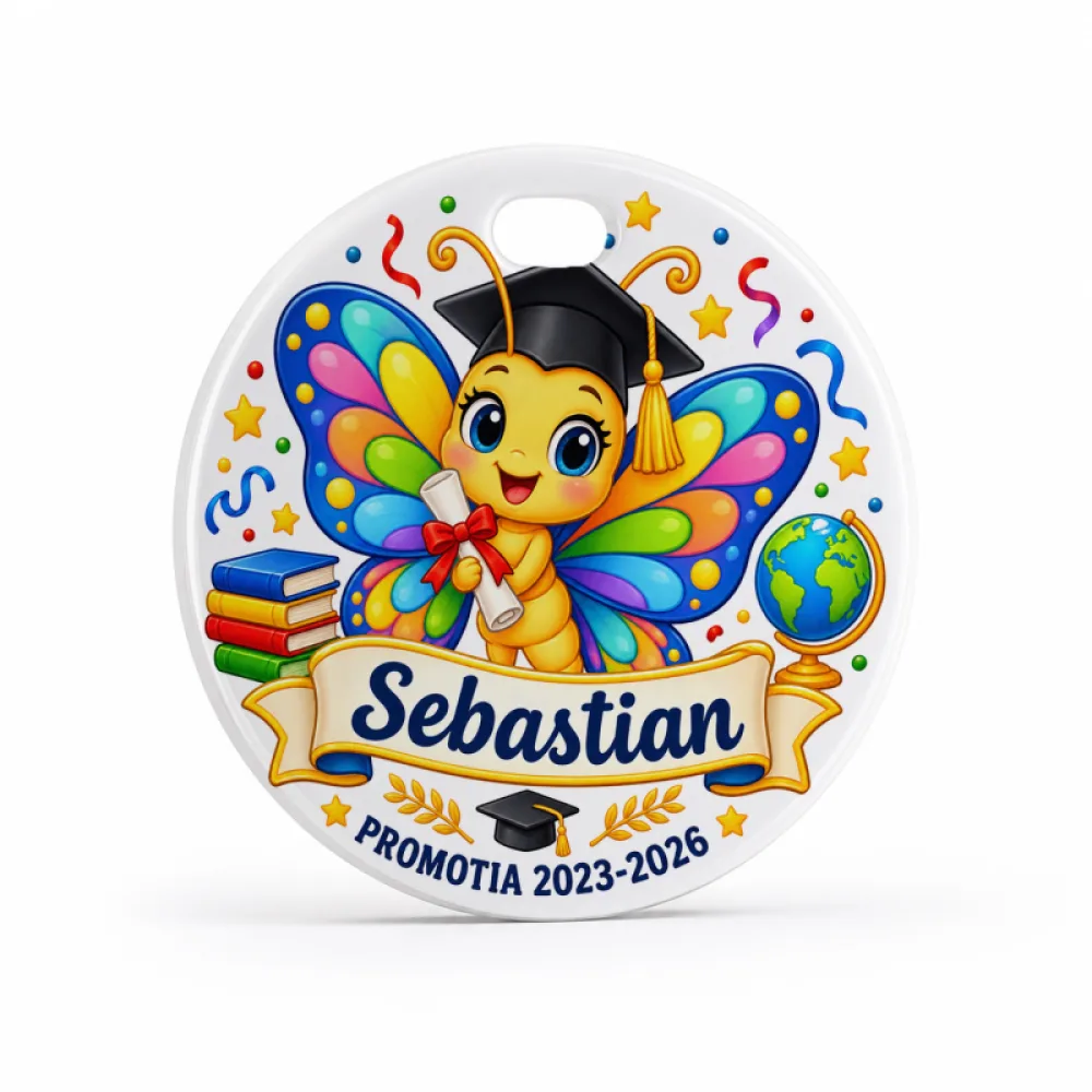 Medalie personalizată absolvire grădiniță – Fluturaș absolvent