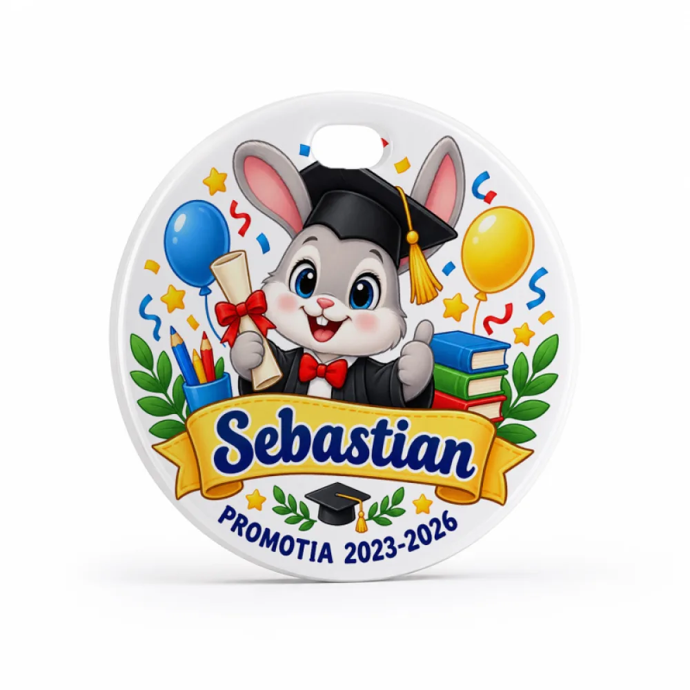 Medalie personalizată absolvire grădiniță – Iepuraș absolvent