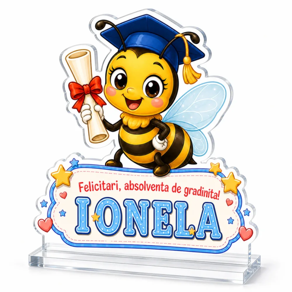 Trofeu personalizat absolvire grădiniță – Albinuță absolventă