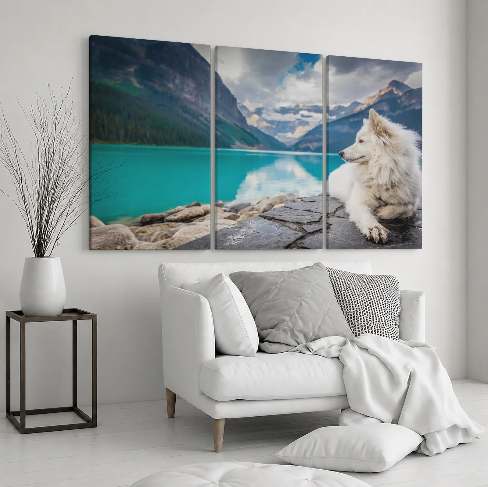 Tablou canvas 3 piese Câine Alb