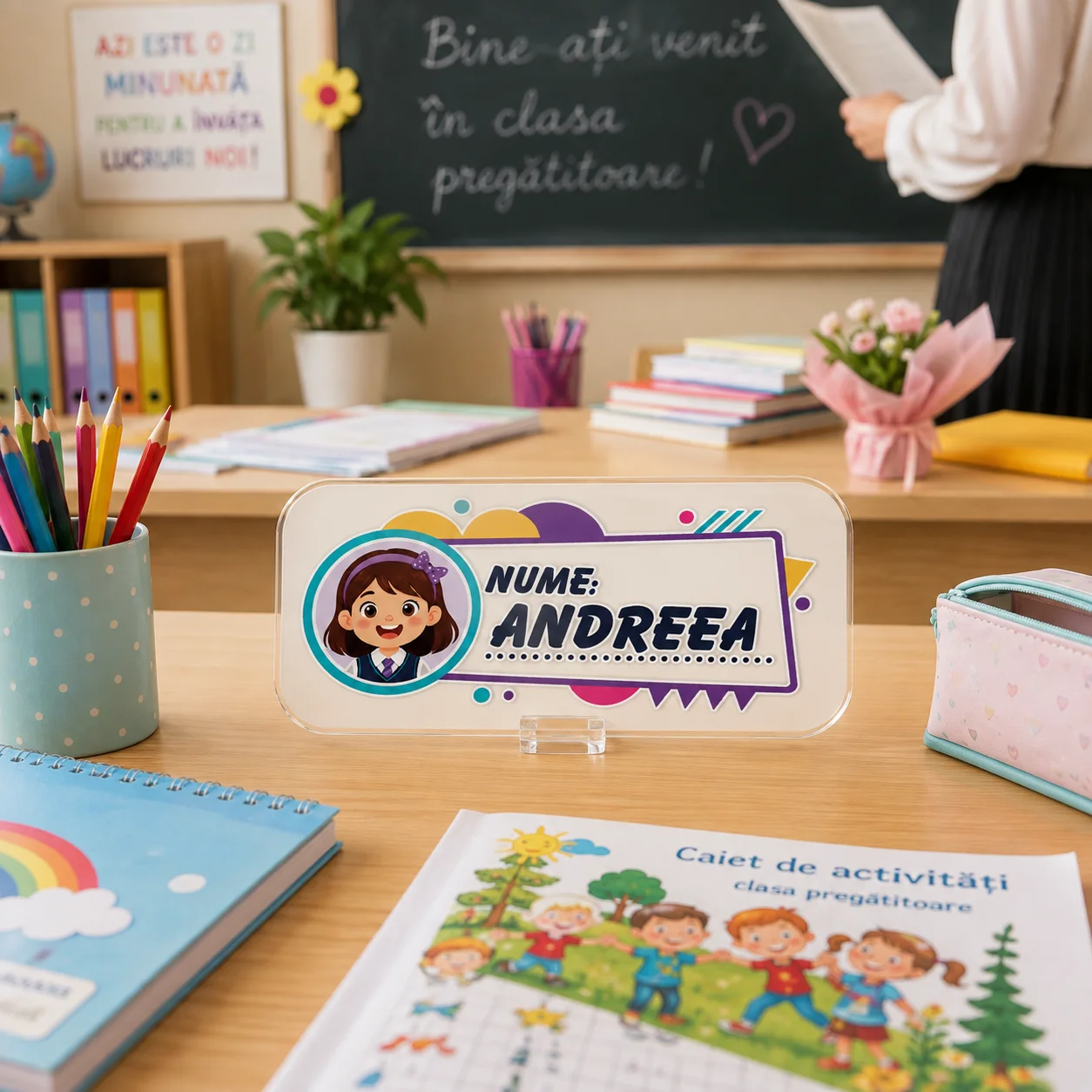 Plăcuță de masă personalizată cu nume - Fată - Happy Color