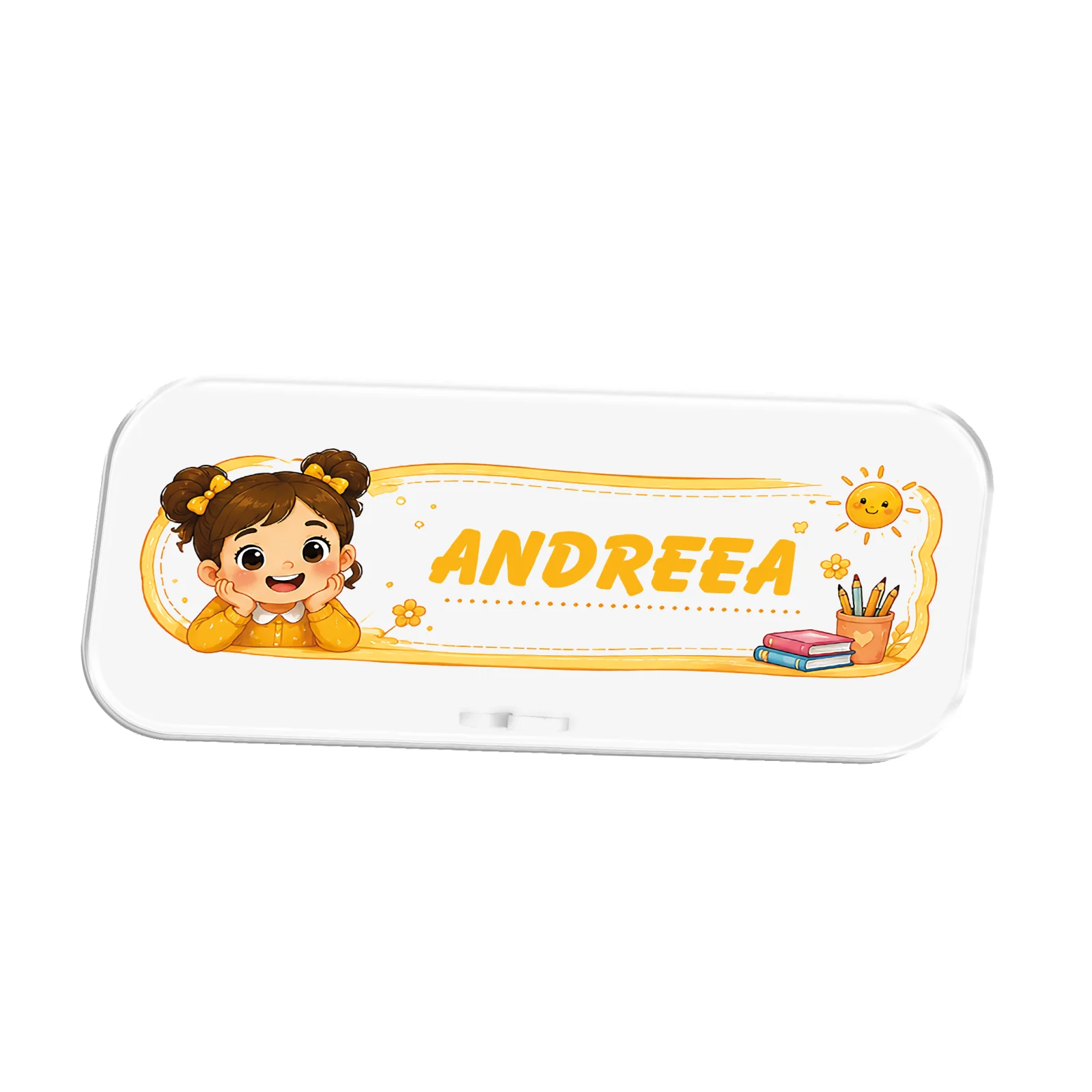 Plăcuță de masă personalizată cu nume - Fată Galben - Explore