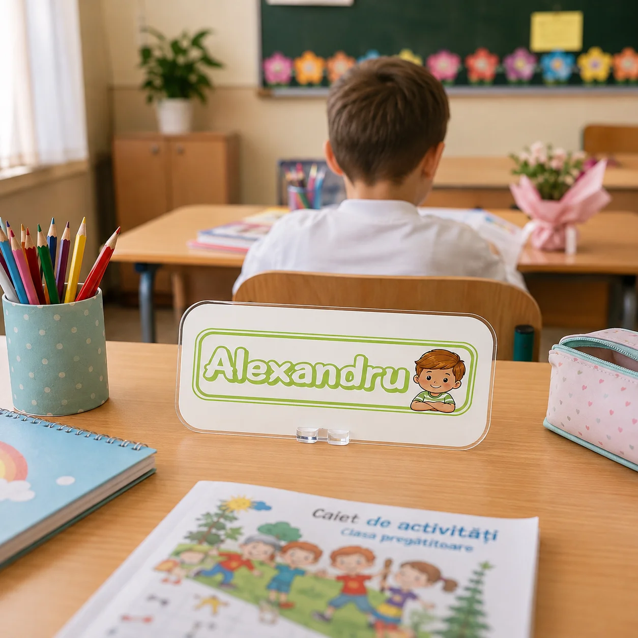 Plăcuță de masă personalizată cu nume – Băiat blond - New Start