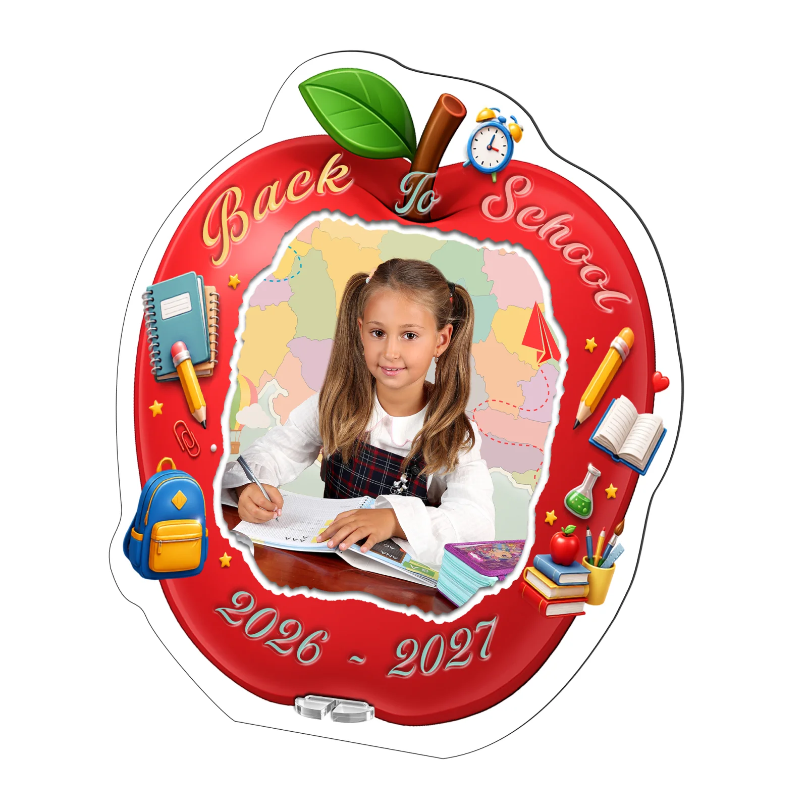 Ramă foto personalizată din MDF - Măr - Bun venit la școală
