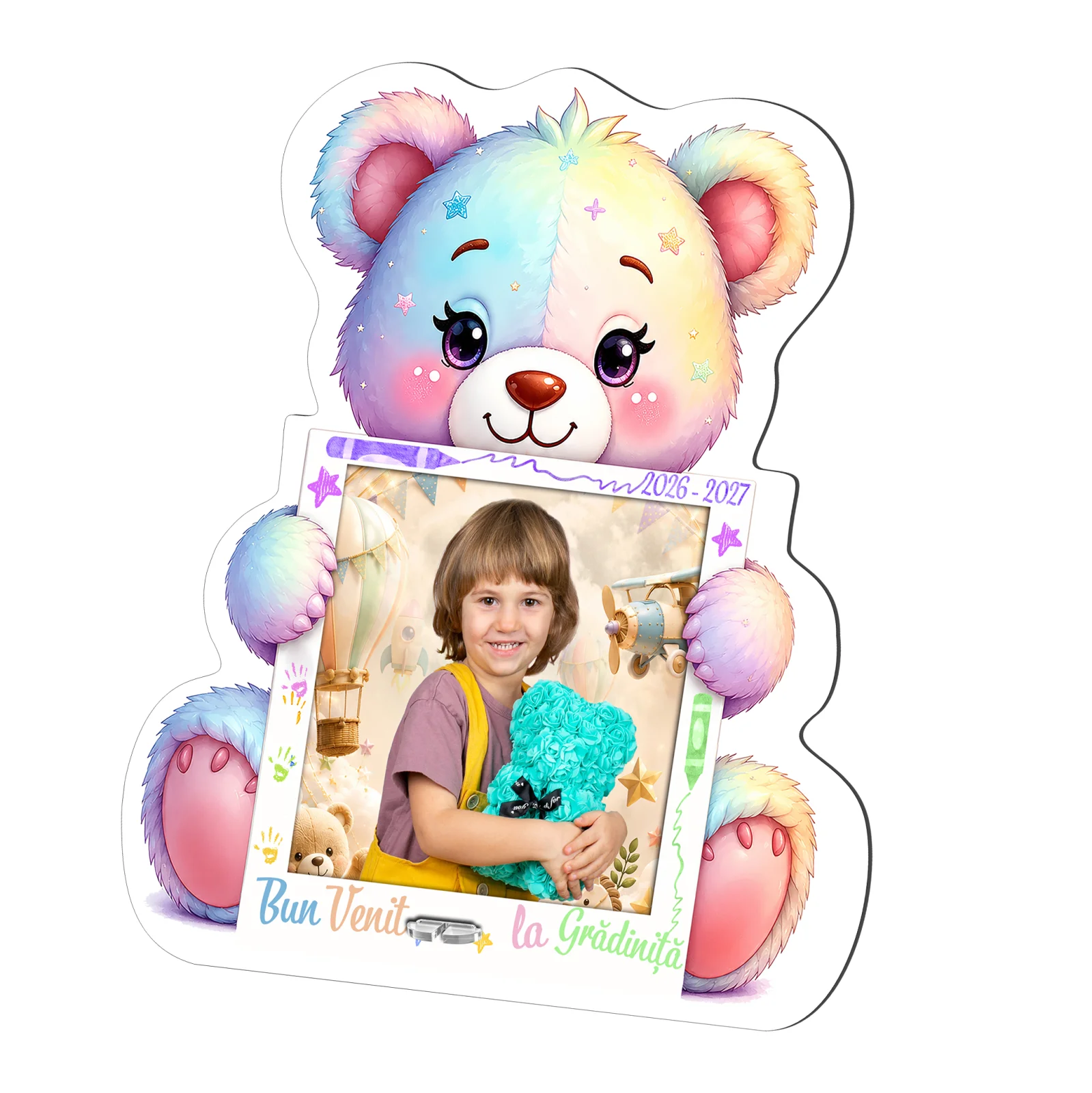Ramă foto personalizată din MDF - Urs - Bun venit la grădiniță