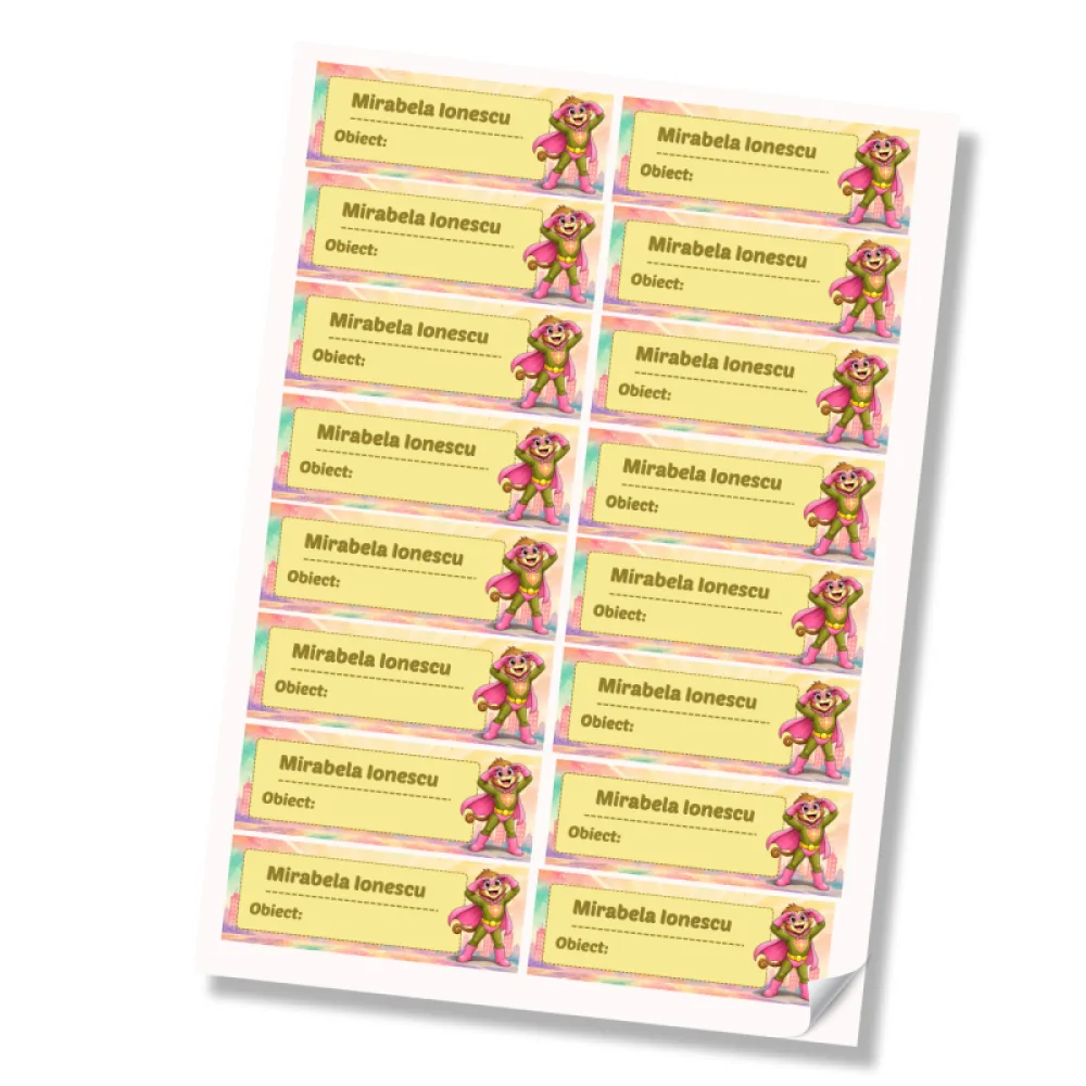 Stickere (etichete autoadezive) personalizate pentru școală – Maimuța Aventurieră – Super Kids