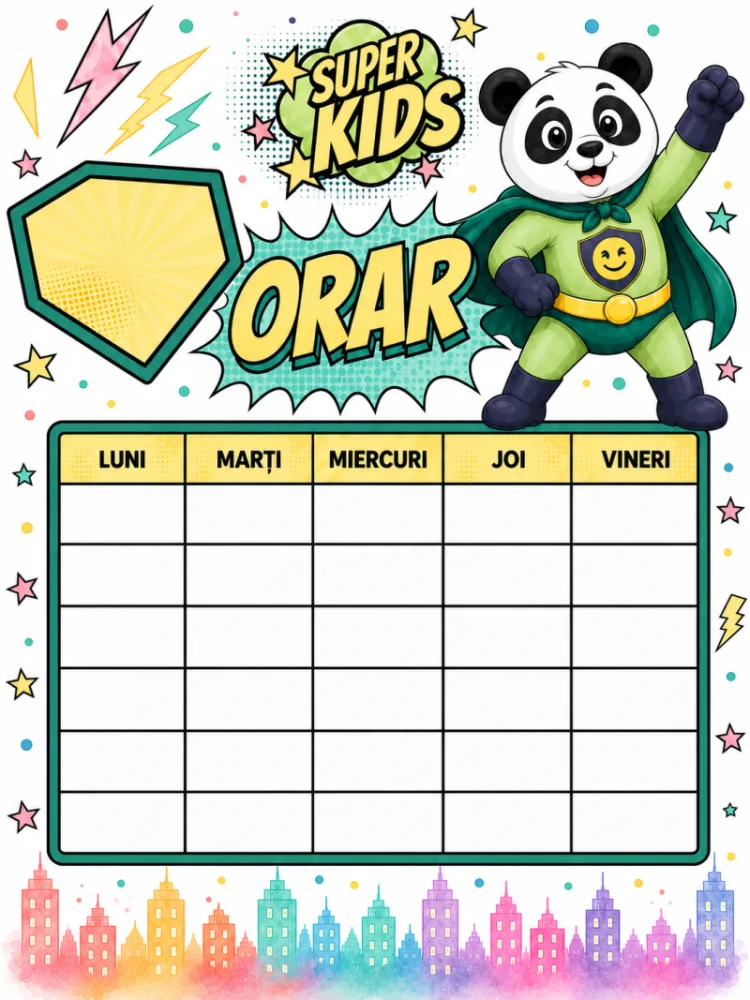 Set 3 orare școlare A5 personalizate pentru copii Panda cel Poznaș - Super Kids