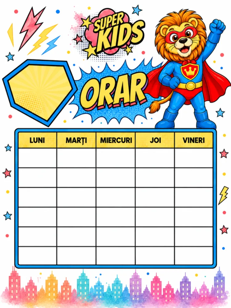 Set 3 orare școlare A5 personalizate pentru copii Leul Neînfricat - Super Kids