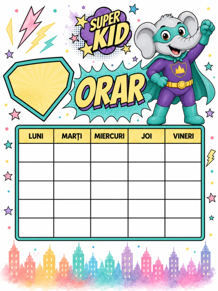Set 3 orare școlare A5 personalizate pentru copii Elefănțelul cel Puternic - Super Kids