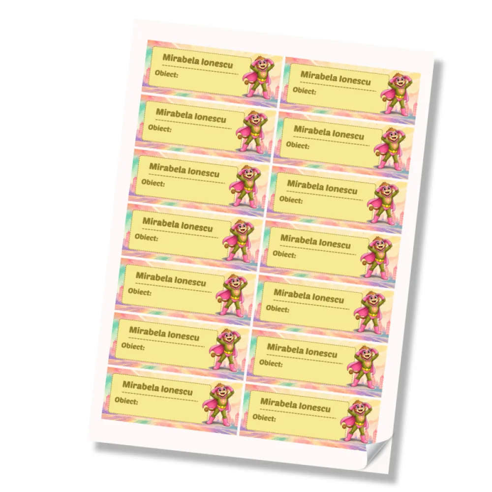 Stickere (etichete autoadezive) personalizate pentru școală – Maimuța Aventurieră – Super Kids