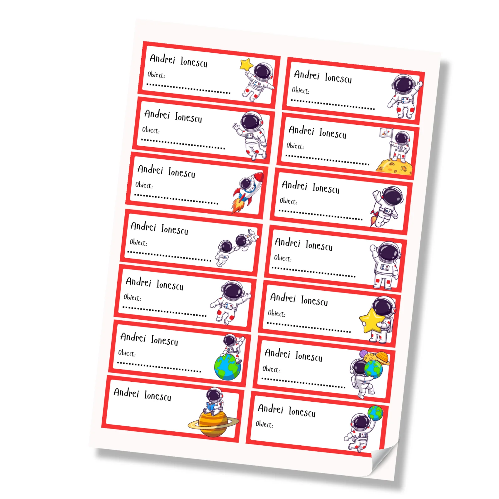 Stickere (etichete autoadezive) personalizate pentru școală – Explorator Spațial