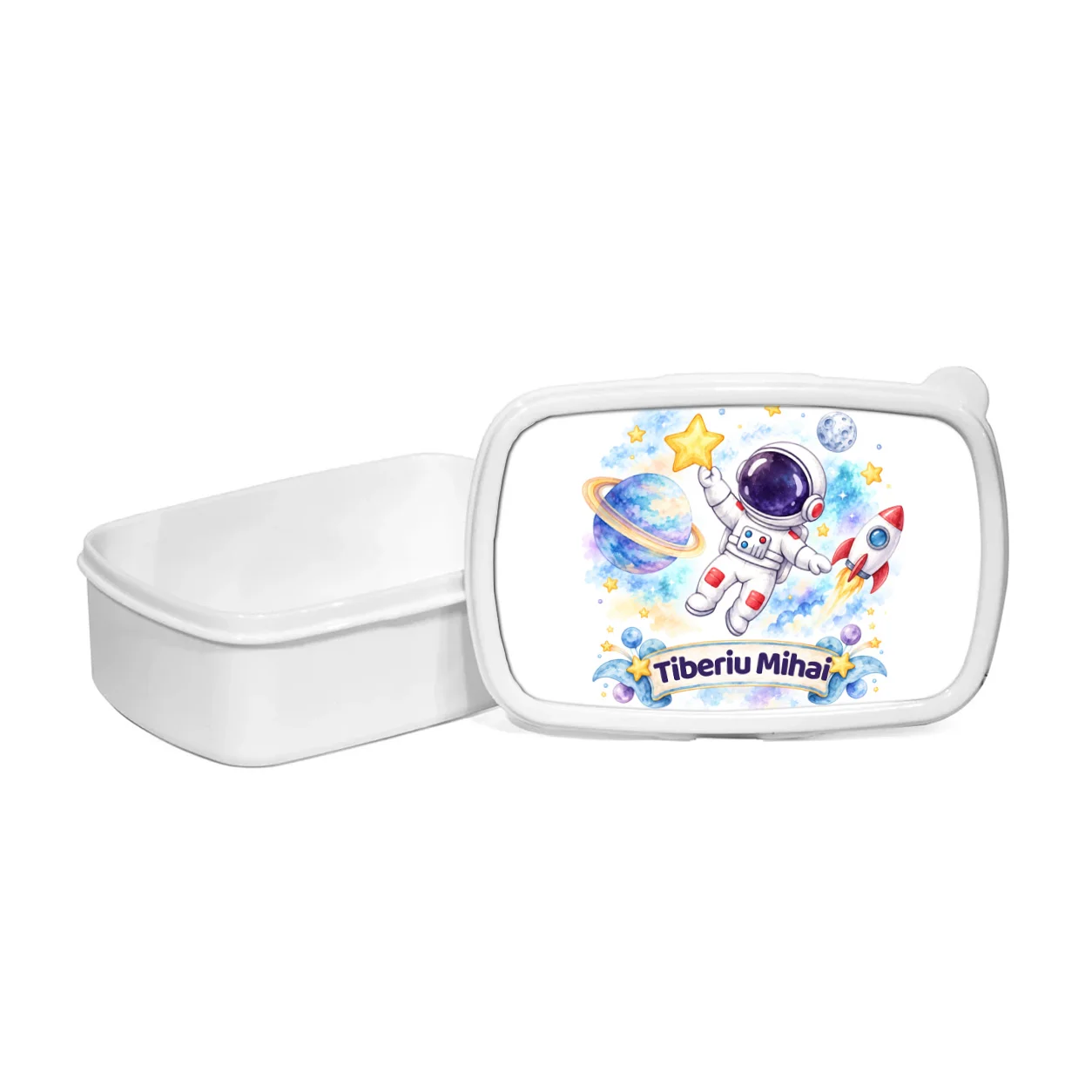 Cutie pentru prânz personalizată cu nume – Explorator Spațial