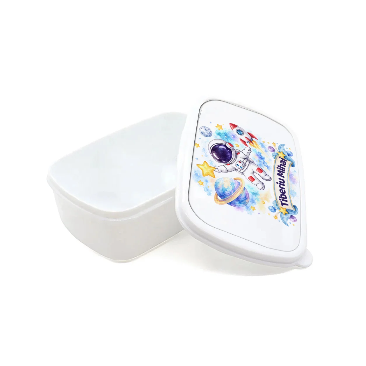 Cutie pentru prânz personalizată cu nume – Explorator Spațial
