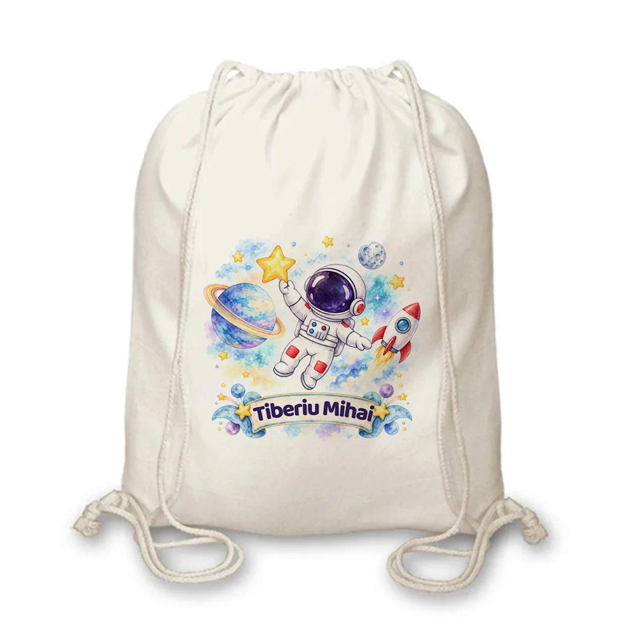 Rucsac textil personalizat cu nume – Explorator Spațial