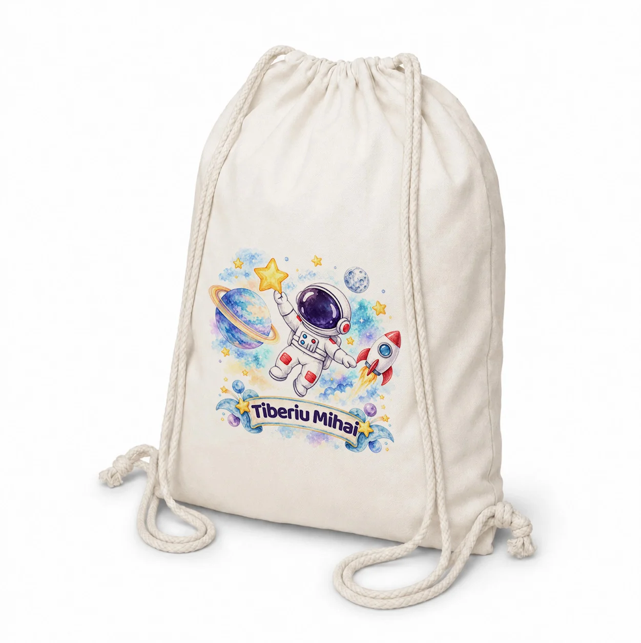 Rucsac textil personalizat cu nume – Explorator Spațial