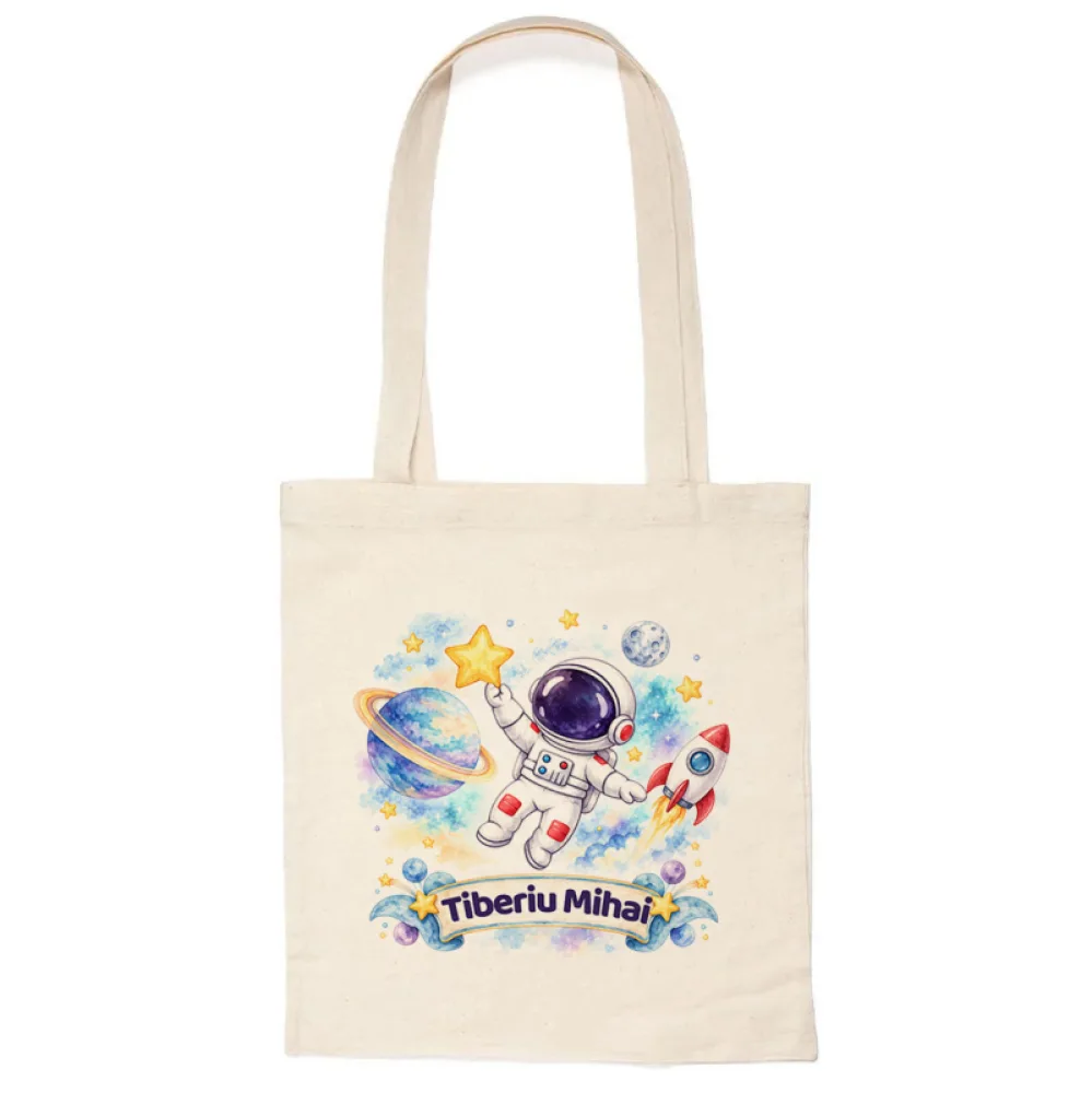 Sacoșă din bumbac personalizată cu nume – Explorator Spațial