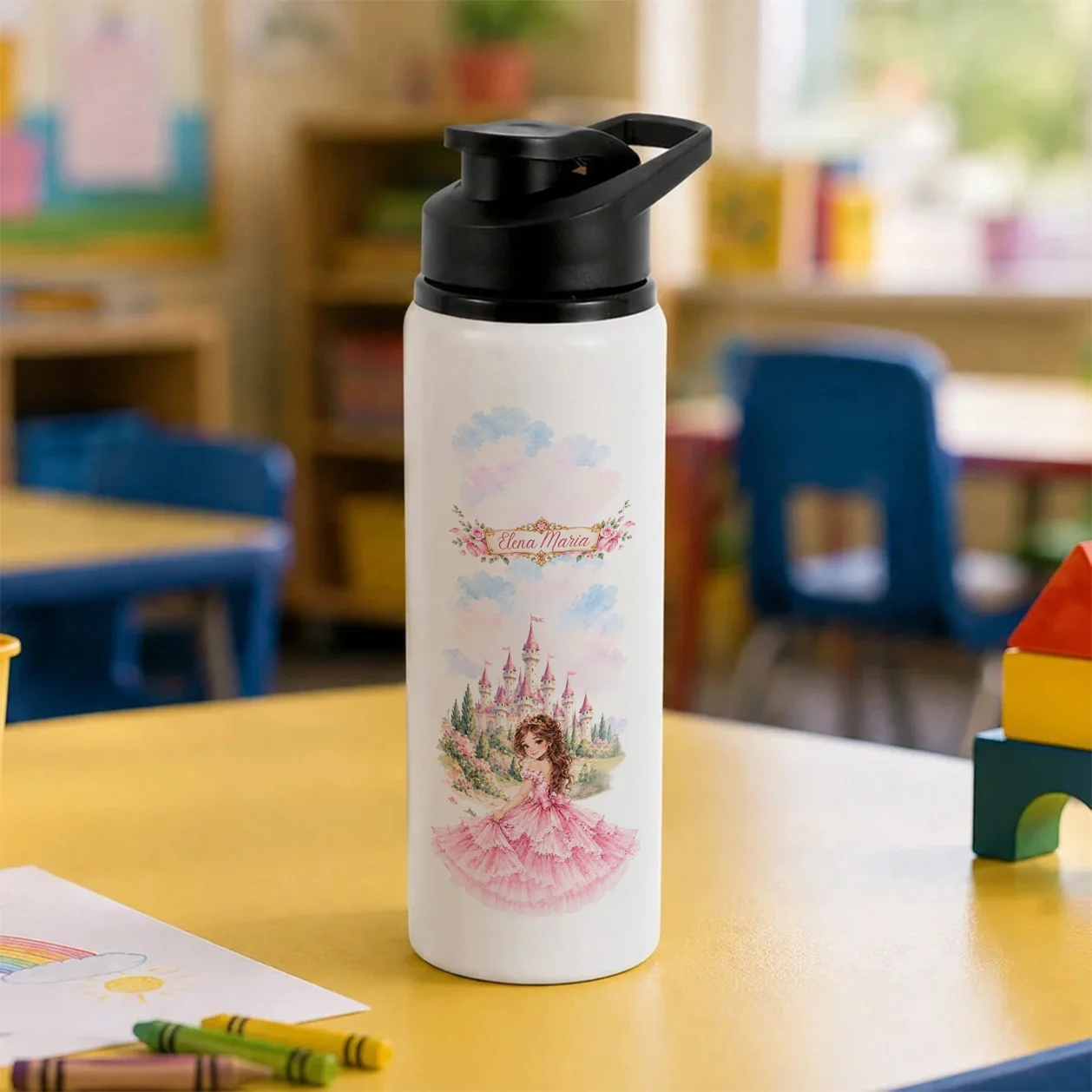 Bidon metalic personalizat cu nume – Prințesă de Poveste
