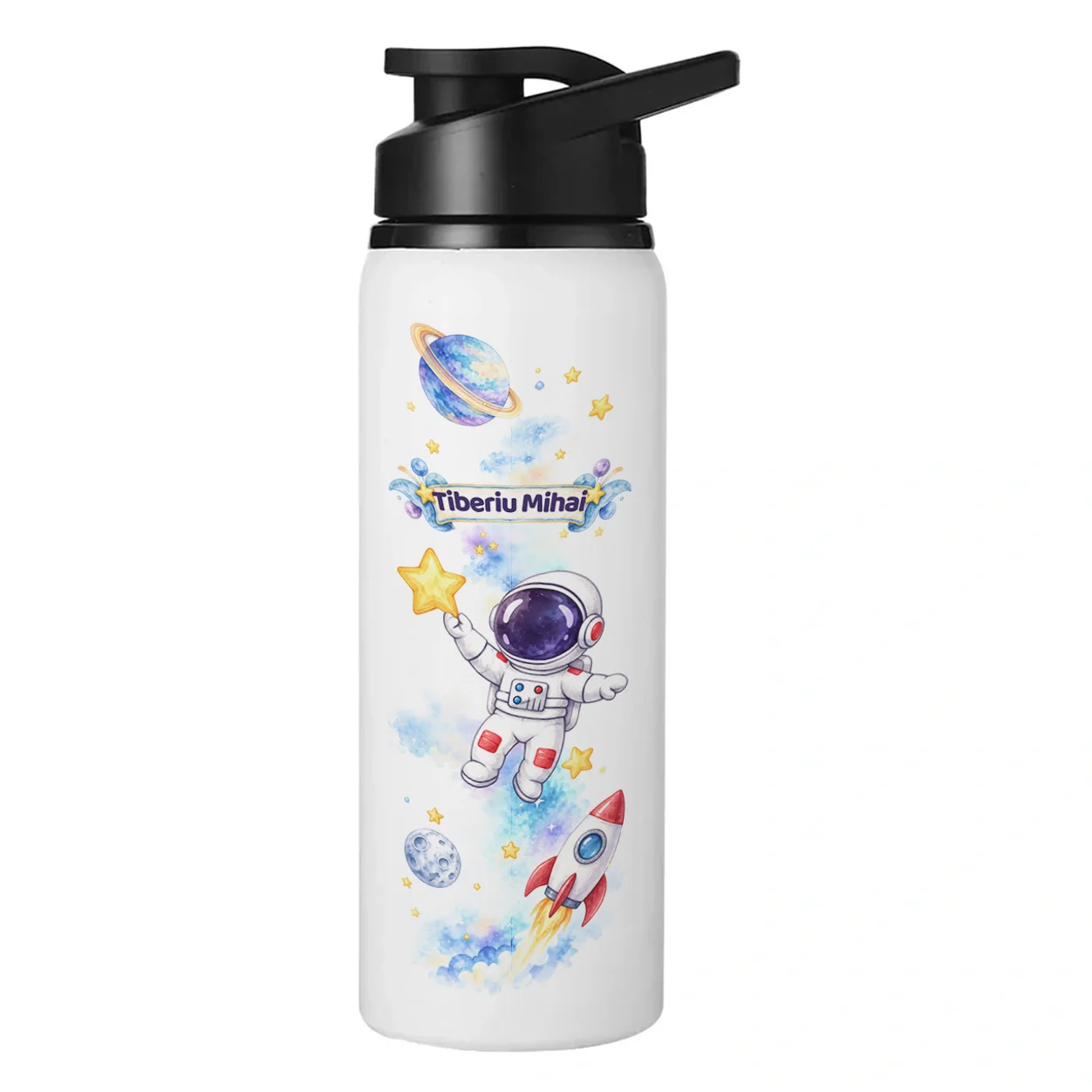 Bidon metalic personalizat cu nume – Explorator Spațial