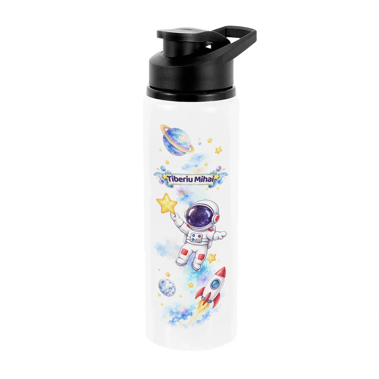 Bidon metalic personalizat cu nume – Explorator Spațial