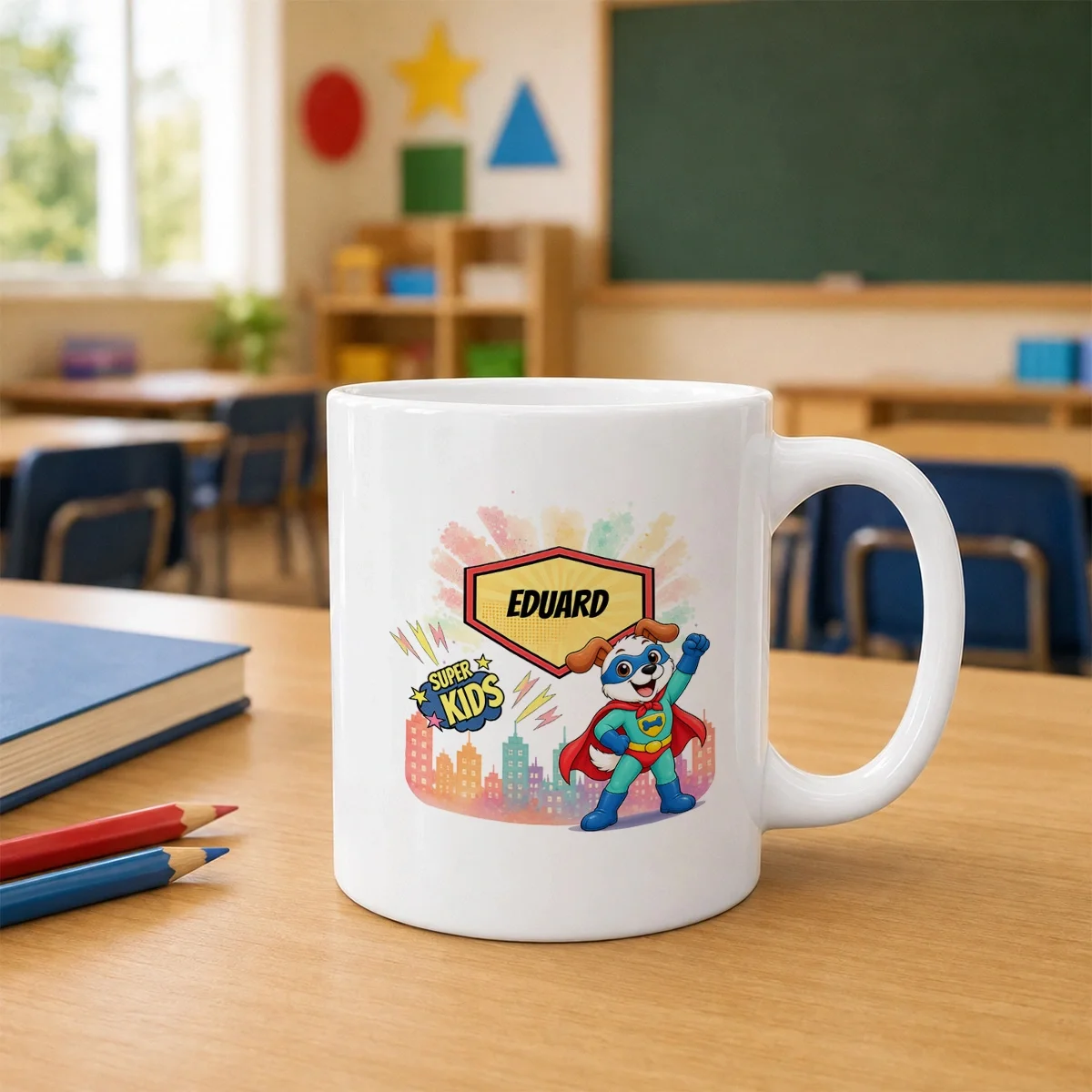 Cană ceramică personalizată pentru copii Cățelul cel Curios - Super Kids