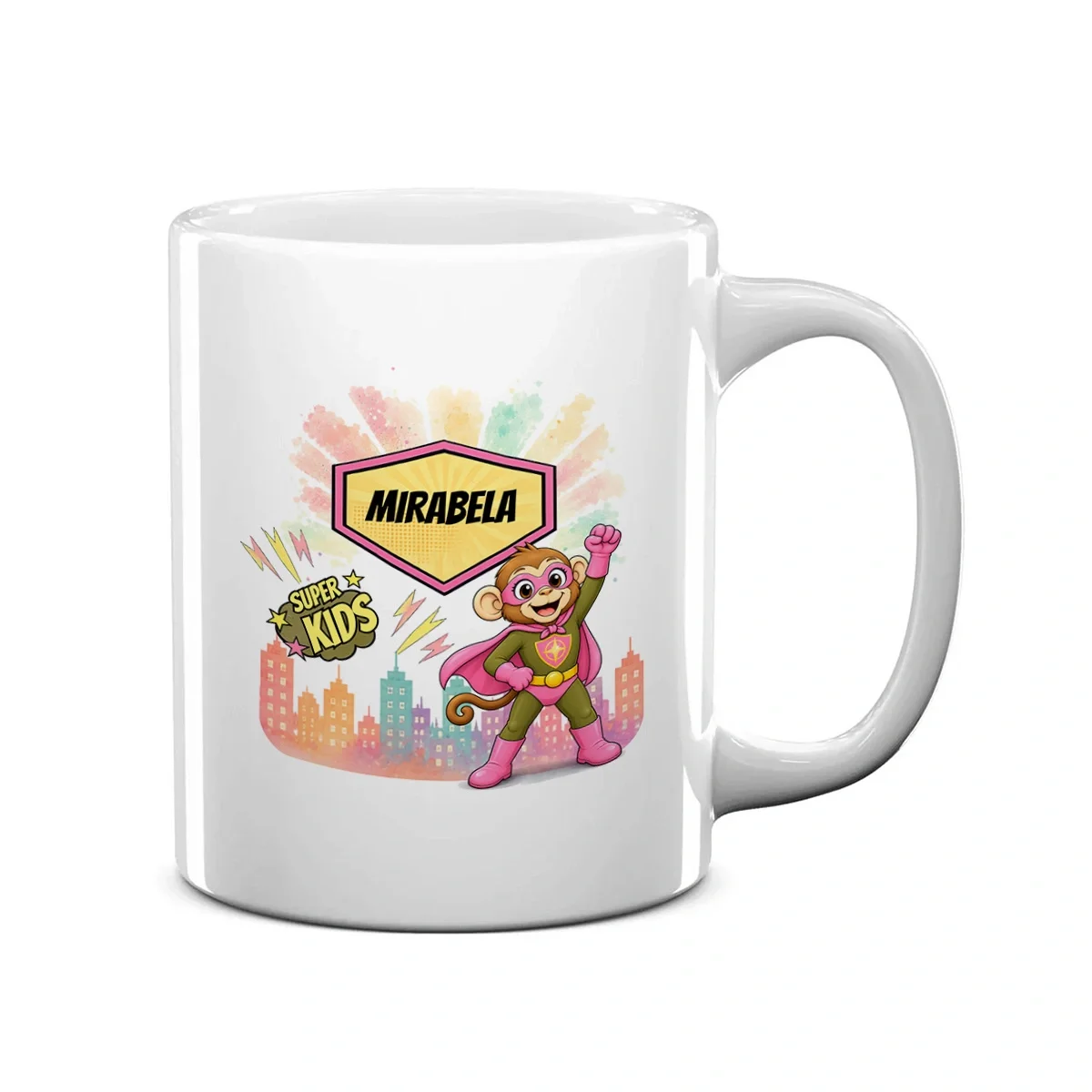 Cană ceramică personalizată copii Maimuța Aventurieră - Super Kids