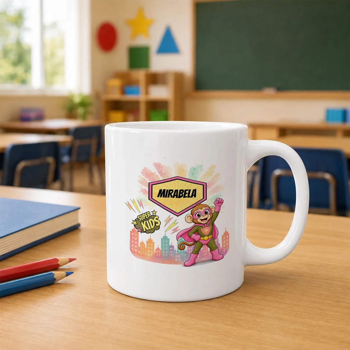 Cană ceramică personalizată copii Maimuța Aventurieră - Super Kids