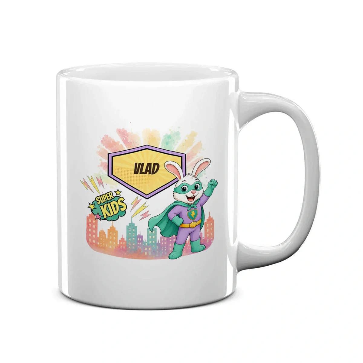 Cană ceramică personalizată pentru copii Iepurașul cel Rapid - Super Kids