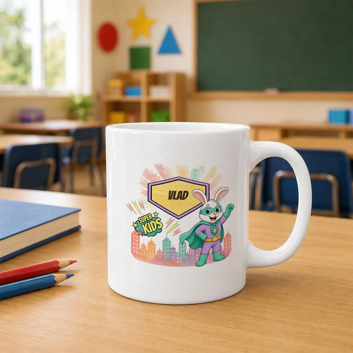 Cană ceramică personalizată pentru copii Iepurașul cel Rapid - Super Kids