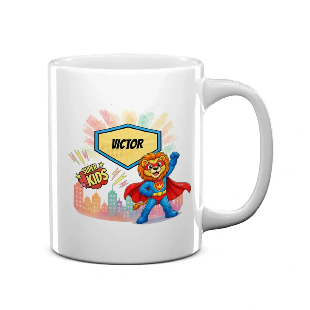 Cană ceramică personalizată pentru copii Leul Neînfricat - Super Kids