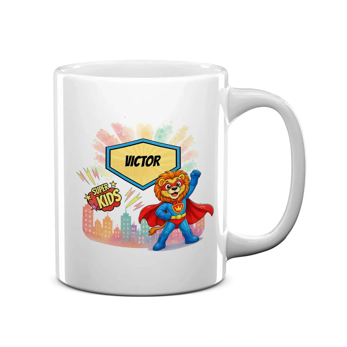 Cană ceramică personalizată pentru copii Leul Neînfricat - Super Kids