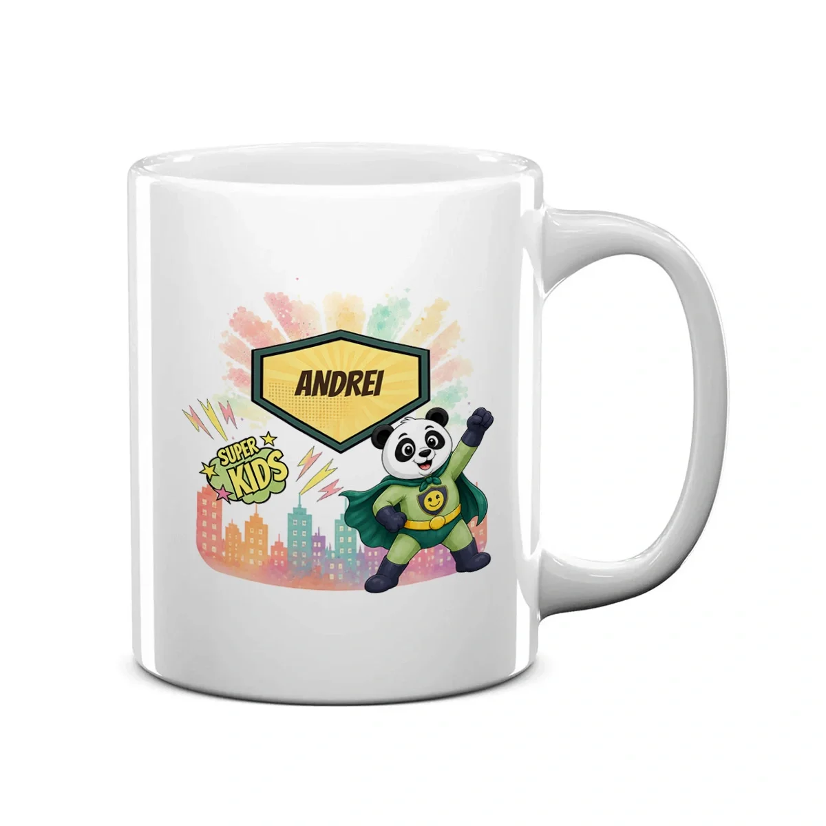 Cană ceramică personalizată pentru copii Panda cel Poznaș - Super Kids