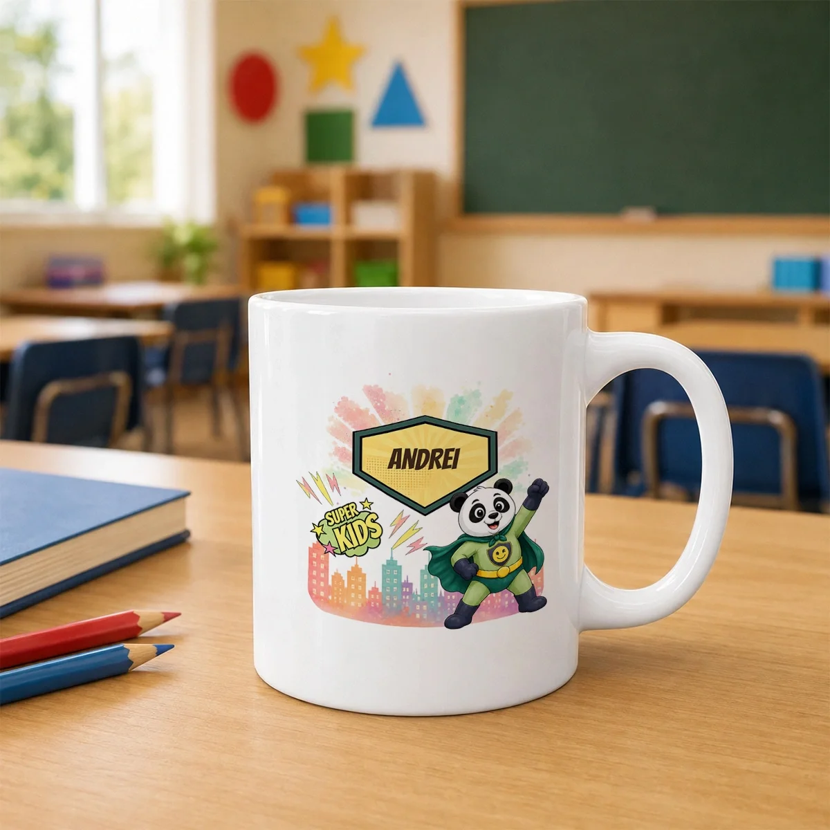 Cană ceramică personalizată pentru copii Panda cel Poznaș - Super Kids