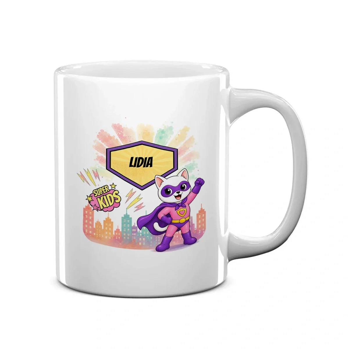 Cană ceramică personalizată pentru copii Pisicuța Inimoasă -  Super Kids