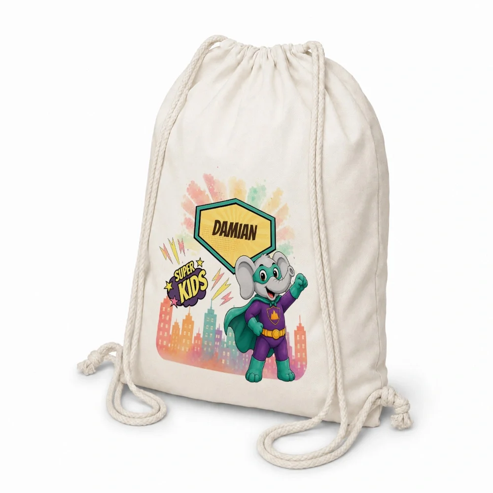 Rucsac textil personalizat pentru copii  Elefănțelul cel Puternic - Super Kids