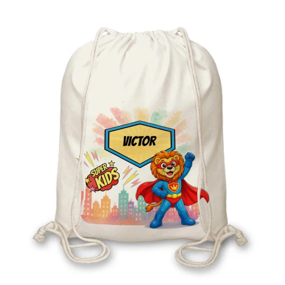 Rucsac textil personalizat pentru copii Leul Neînfricat - Super Kids