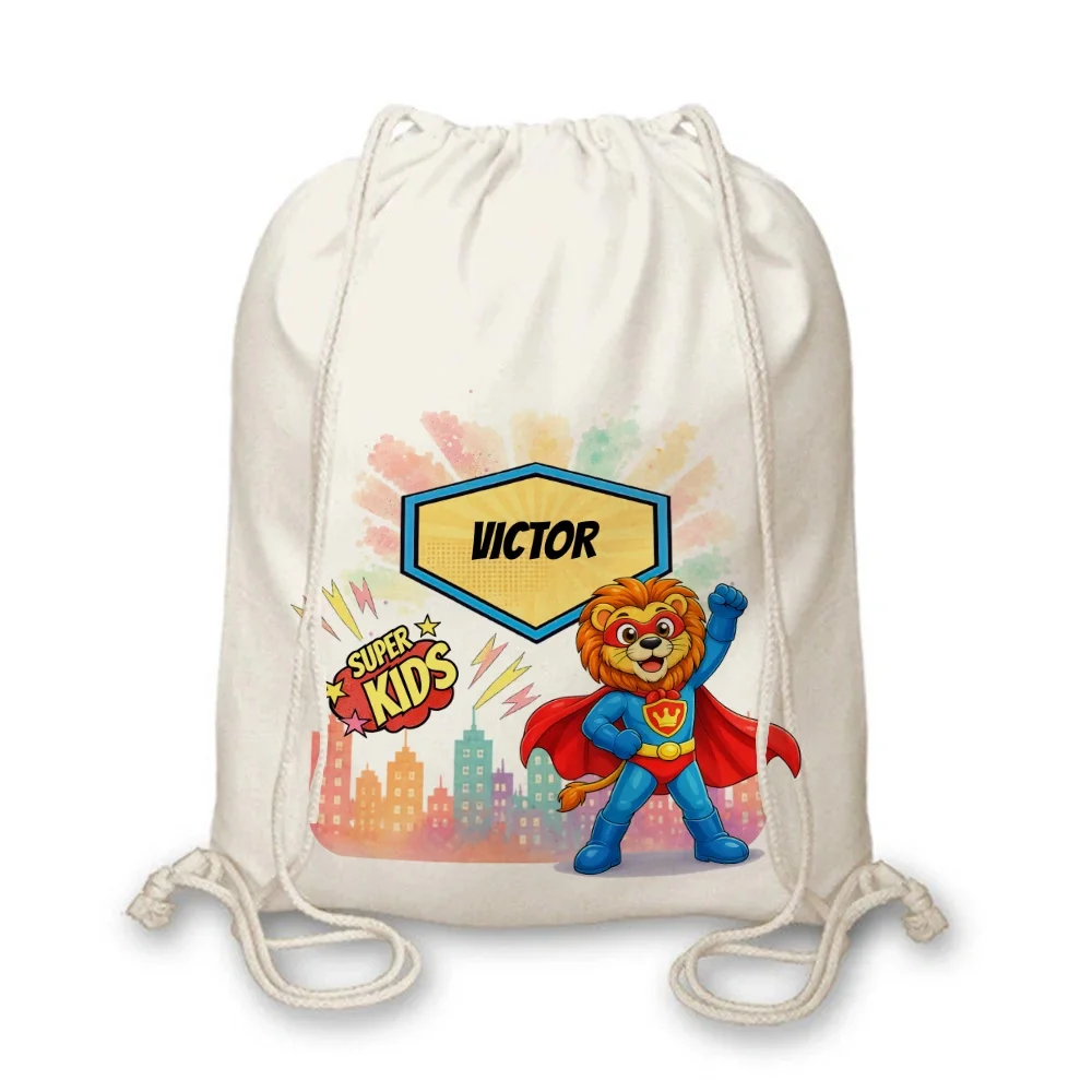 Rucsac textil personalizat pentru copii Leul Neînfricat - Super Kids