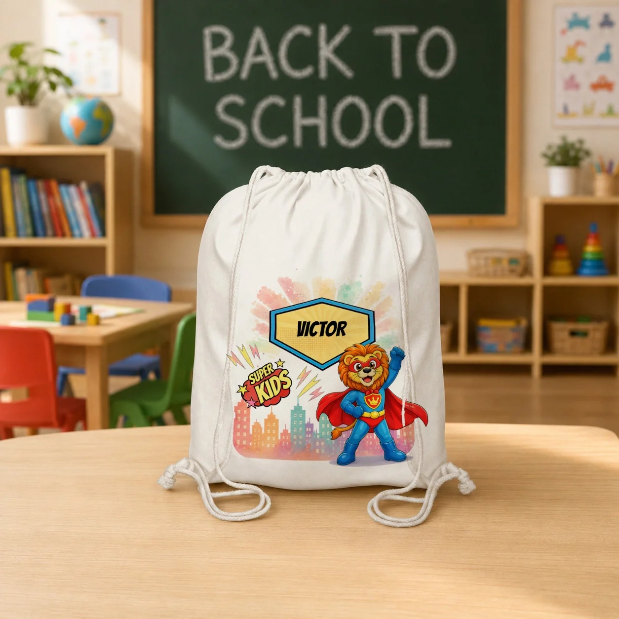 Rucsac textil personalizat pentru copii Leul Neînfricat - Super Kids