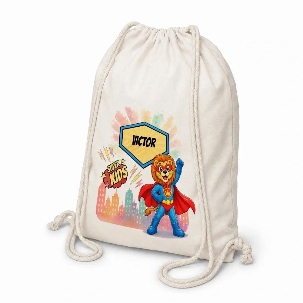 Rucsac textil personalizat pentru copii Leul Neînfricat - Super Kids